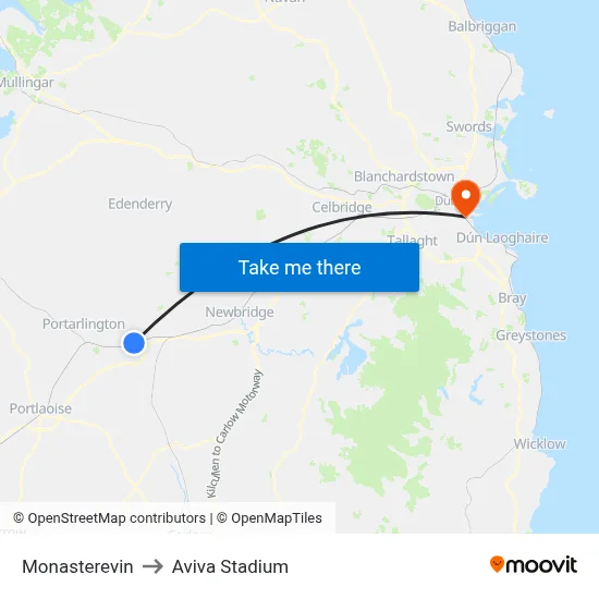 Monasterevin to Aviva Stadium map