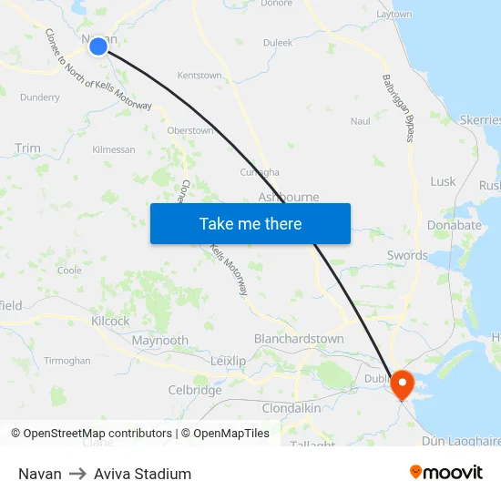 Navan to Aviva Stadium map