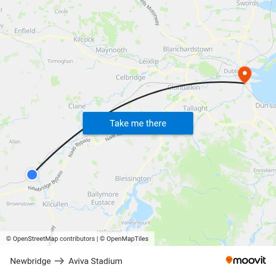 Newbridge to Aviva Stadium map