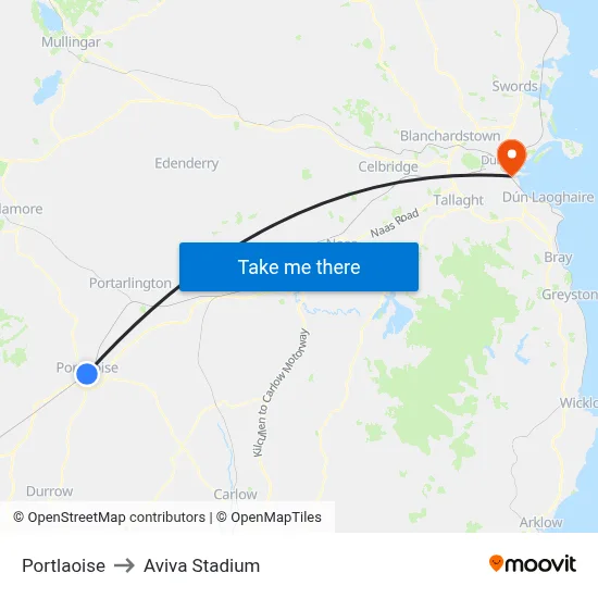 Portlaoise to Aviva Stadium map