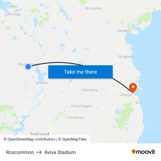 Roscommon to Aviva Stadium map
