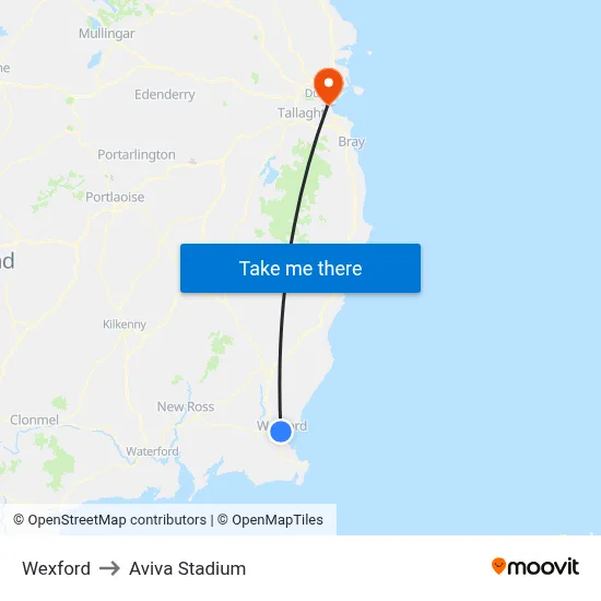 Wexford to Aviva Stadium map