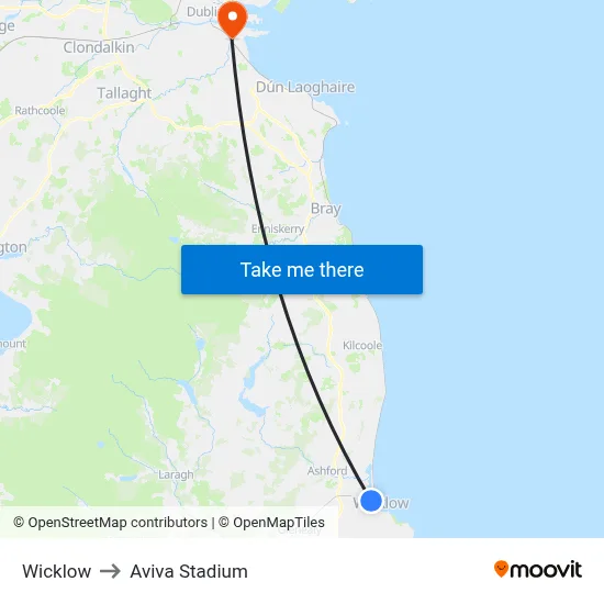 Wicklow to Aviva Stadium map