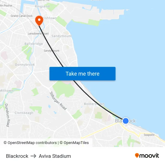 Blackrock to Aviva Stadium map
