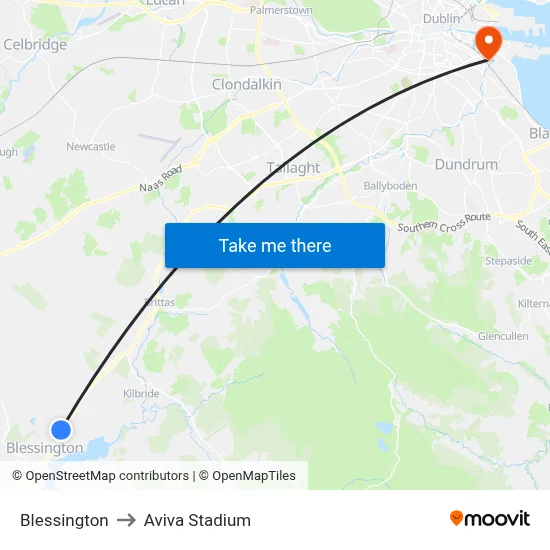 Blessington to Aviva Stadium map