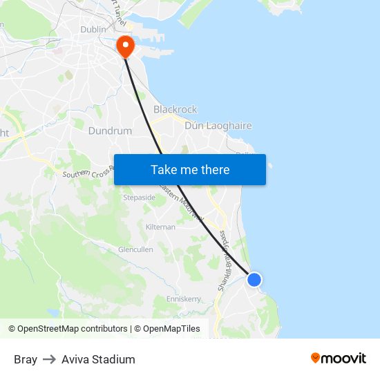 Bray to Aviva Stadium map