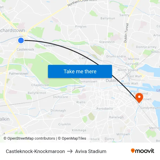 Castleknock-Knockmaroon to Aviva Stadium map