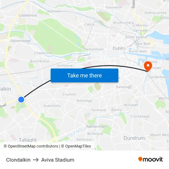 Clondalkin to Aviva Stadium map
