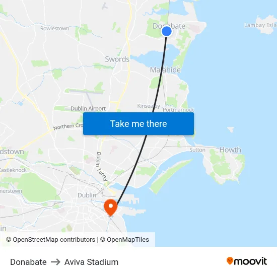 Donabate to Aviva Stadium map