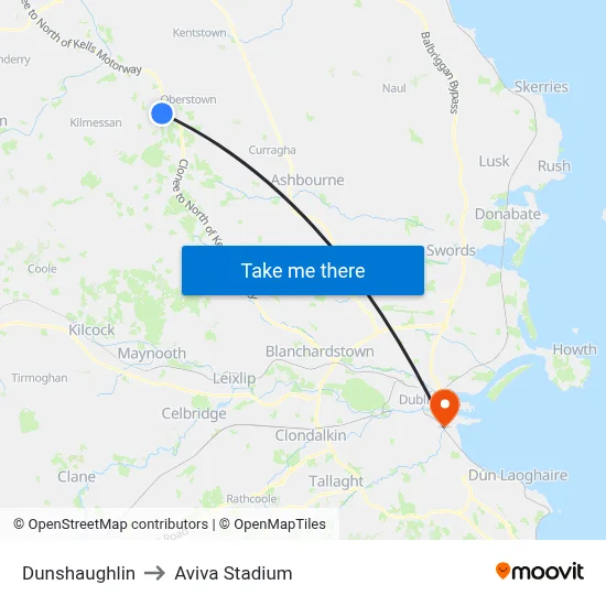 Dunshaughlin to Aviva Stadium map