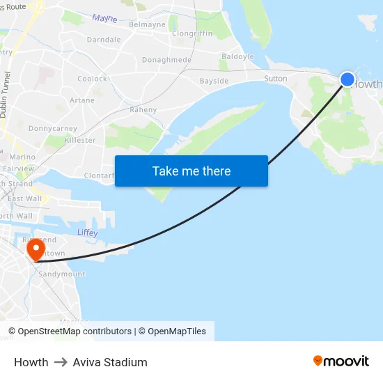 Howth to Aviva Stadium map