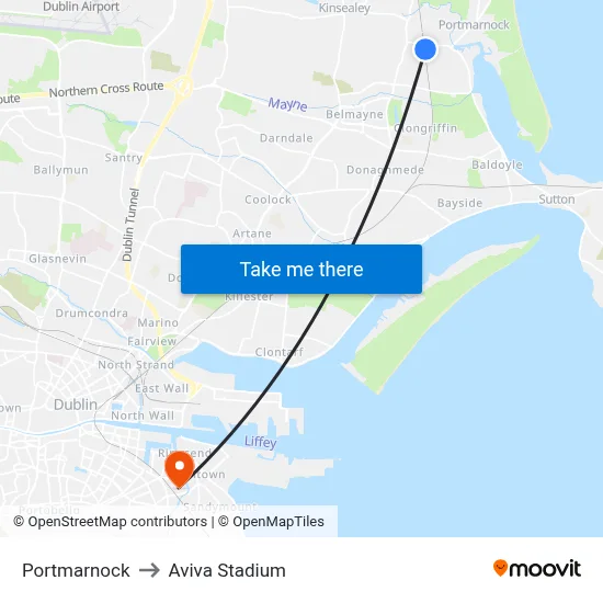 Portmarnock to Aviva Stadium map