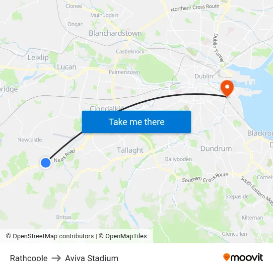 Rathcoole to Aviva Stadium map