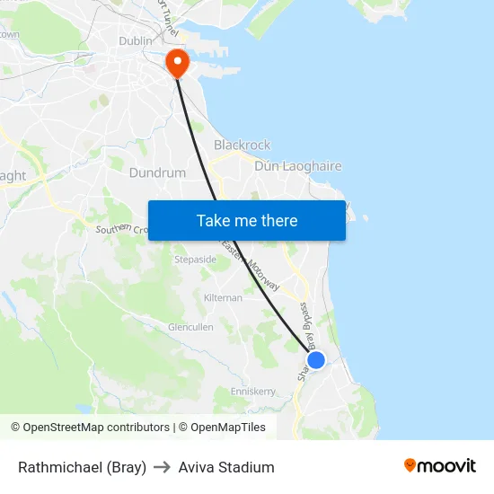 Rathmichael (Bray) to Aviva Stadium map
