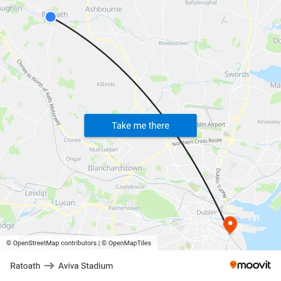 Ratoath to Aviva Stadium map