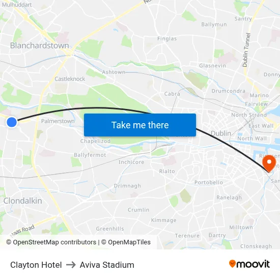 Clayton Hotel to Aviva Stadium map