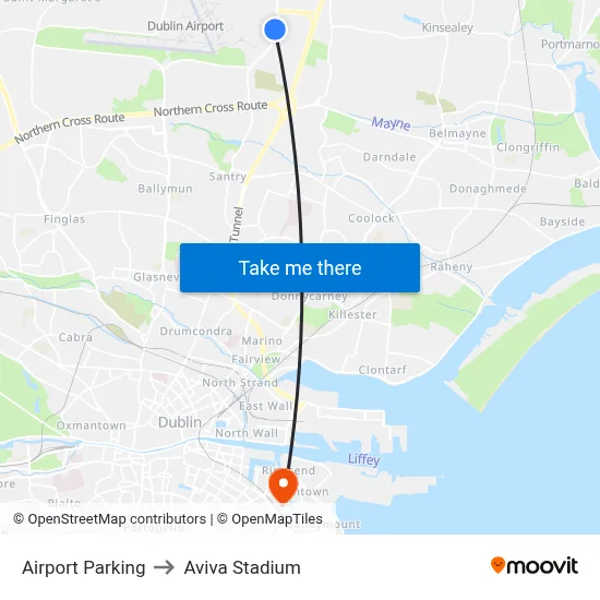 Airport Parking to Aviva Stadium map