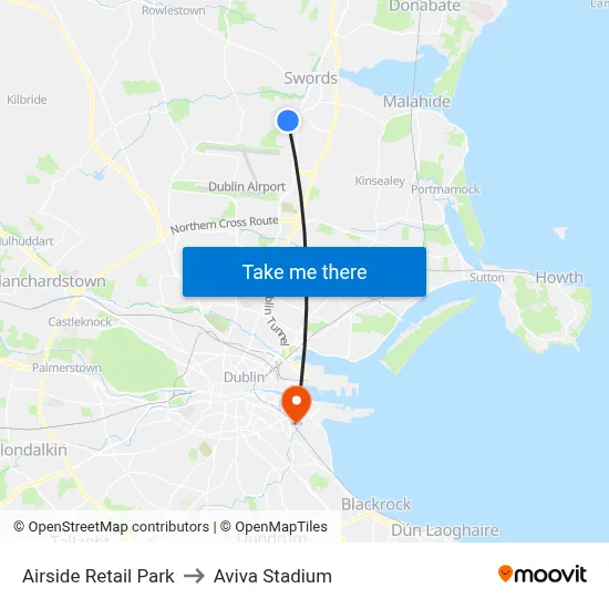 Airside Retail Park to Aviva Stadium map