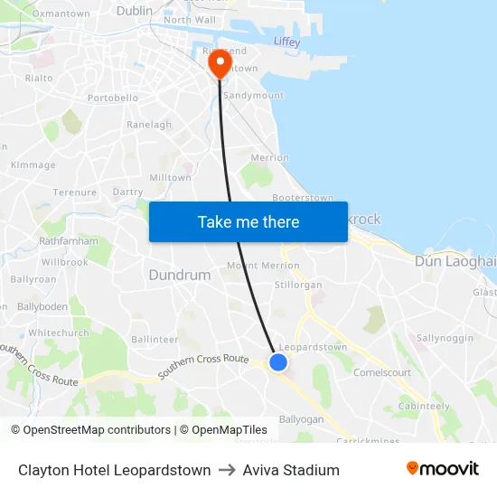 Clayton Hotel Leopardstown to Aviva Stadium map