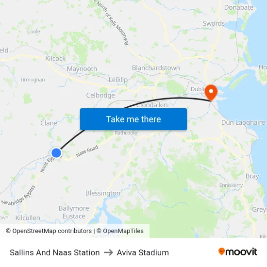 Sallins And Naas Station to Aviva Stadium map