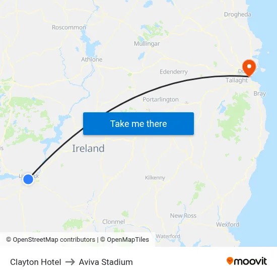 Clayton Hotel to Aviva Stadium map