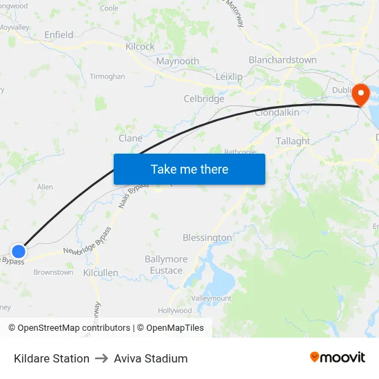 Kildare Station to Aviva Stadium map