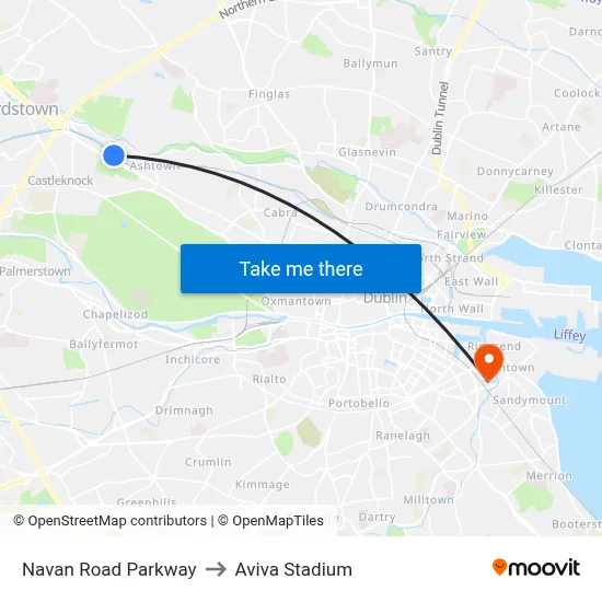 Navan Road Parkway to Aviva Stadium map
