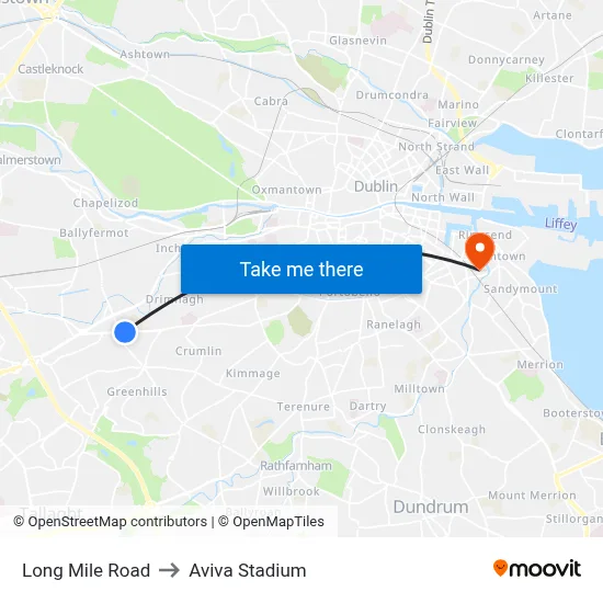 Long Mile Road to Aviva Stadium map