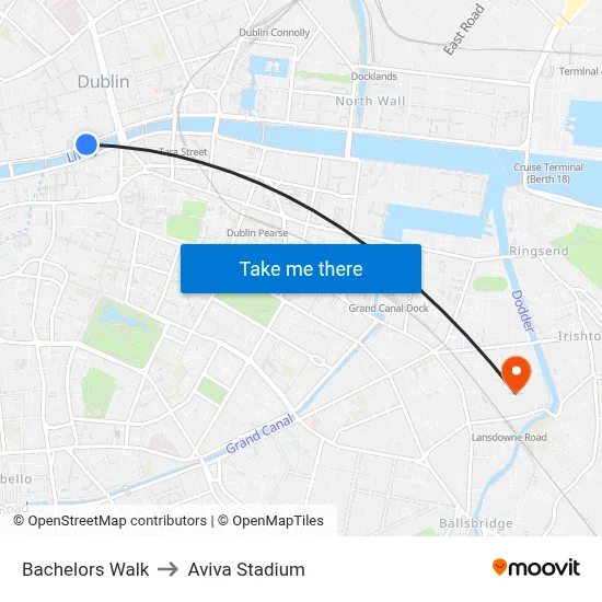 Bachelors Walk to Aviva Stadium map