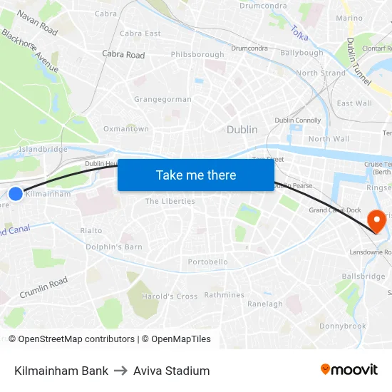 Kilmainham Bank to Aviva Stadium map