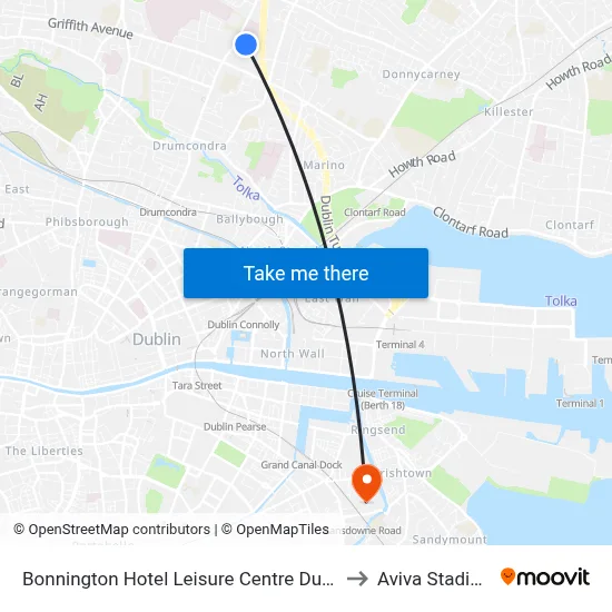 Bonnington Hotel Leisure Centre Dublin to Aviva Stadium map