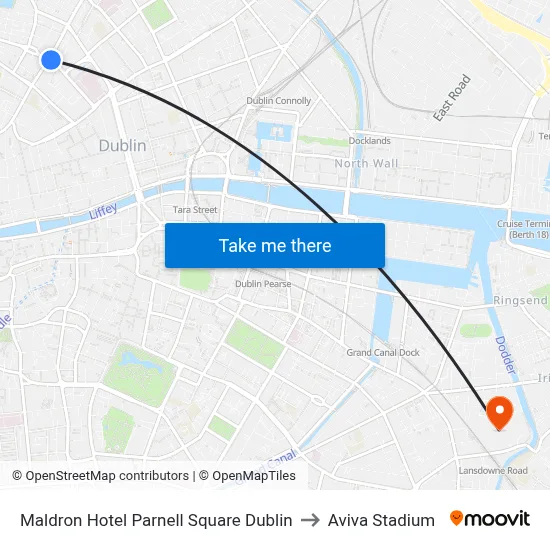 Maldron Hotel Parnell Square Dublin to Aviva Stadium map