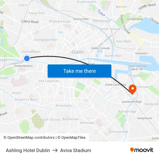 Ashling Hotel Dublin to Aviva Stadium map