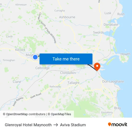 Glenroyal Hotel Maynooth to Aviva Stadium map