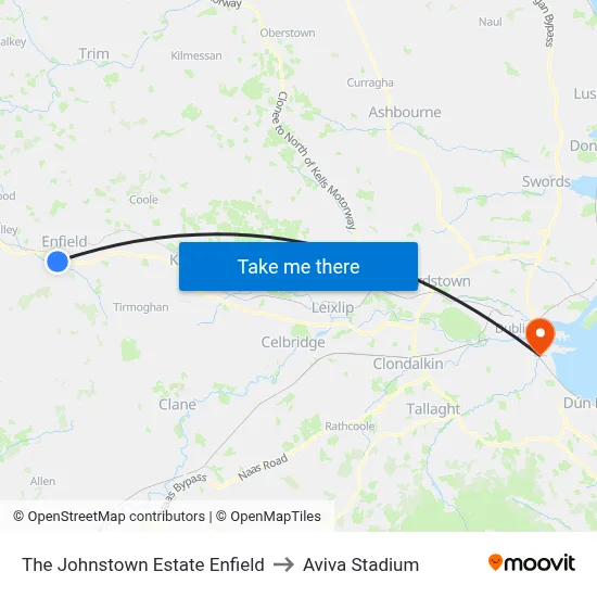 The Johnstown Estate Enfield to Aviva Stadium map