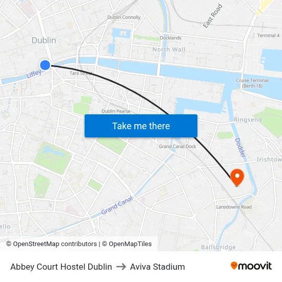 Abbey Court Hostel Dublin to Aviva Stadium map