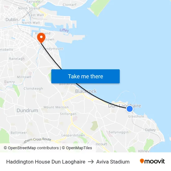 Haddington House Dun Laoghaire to Aviva Stadium map