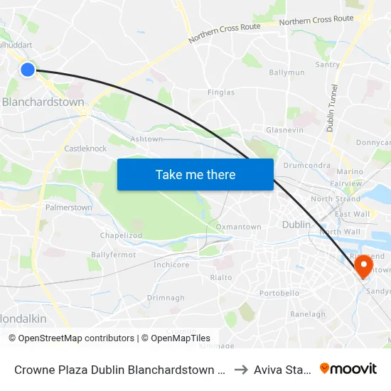 Crowne Plaza Dublin Blanchardstown an IHG Hotel to Aviva Stadium map