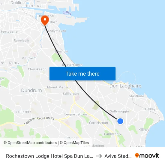 Rochestown Lodge Hotel Spa Dun Laoghaire to Aviva Stadium map