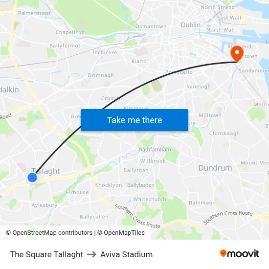 The Square Tallaght to Aviva Stadium map