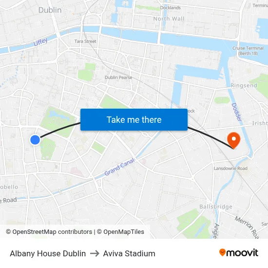 Albany House Dublin to Aviva Stadium map