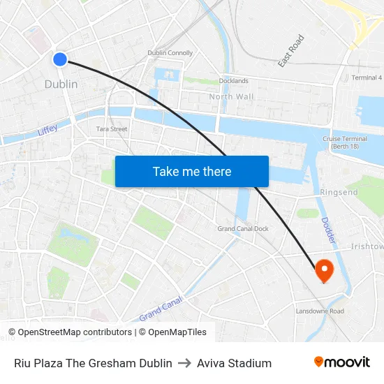Riu Plaza The Gresham Dublin to Aviva Stadium map