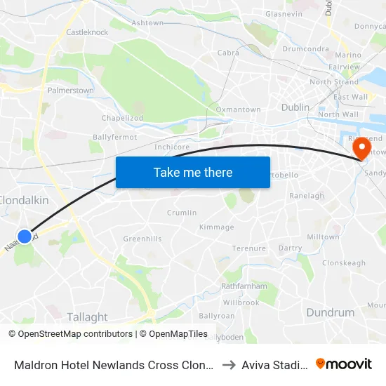 Maldron Hotel Newlands Cross Clondalkin to Aviva Stadium map