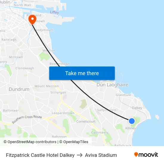 Fitzpatrick Castle Hotel Dalkey to Aviva Stadium map