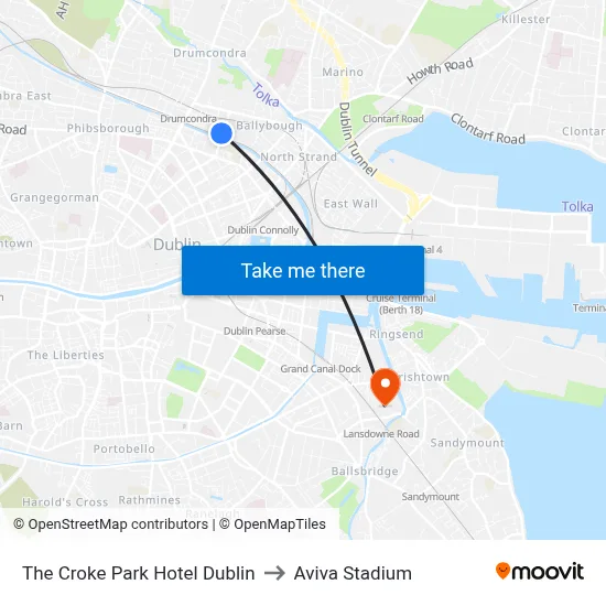 The Croke Park Hotel Dublin to Aviva Stadium map
