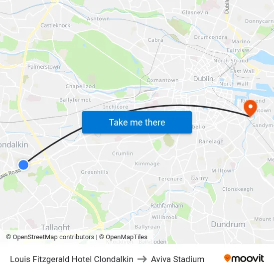 Louis Fitzgerald Hotel Clondalkin to Aviva Stadium map