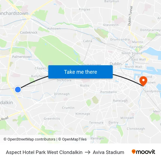 Aspect Hotel Park West Clondalkin to Aviva Stadium map