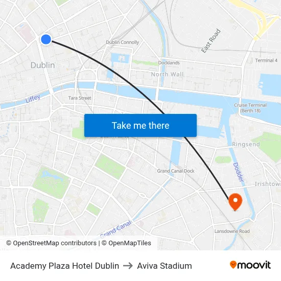 Academy Plaza Hotel Dublin to Aviva Stadium map