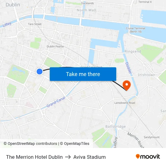 The Merrion Hotel Dublin to Aviva Stadium map