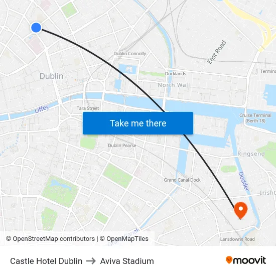 Castle Hotel Dublin to Aviva Stadium map